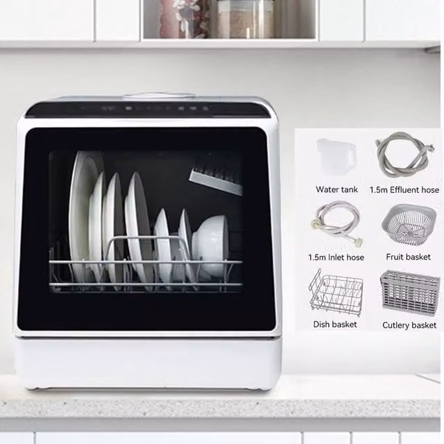 FLAVORA 5L Table Top Mini Dishwasher with LED and Basket in White