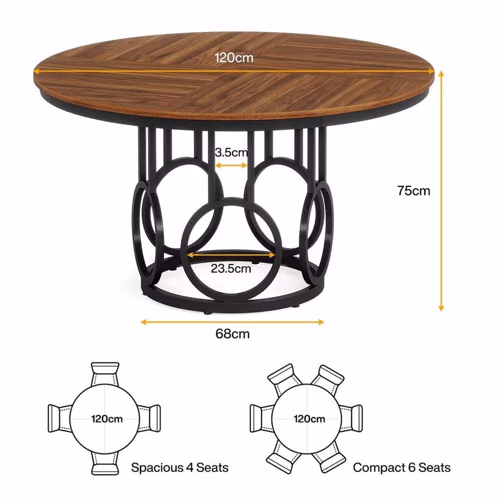 KORVIXA Round Dining Table in Walnut Brown and Black, W/D/H: 100 x 100 x 75 cm – 2
