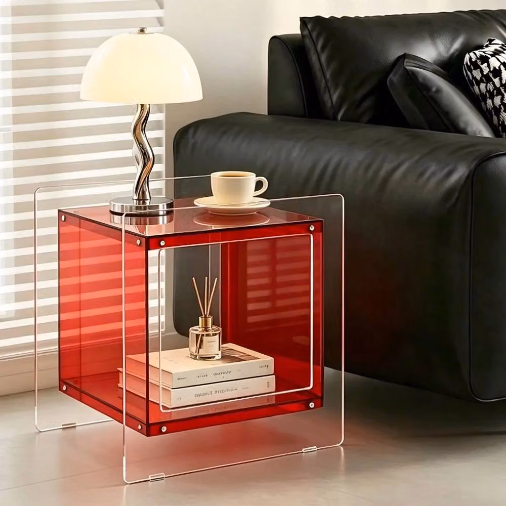 VOGREX 2-Tier Transparent Red Acrylic Side Table – 4