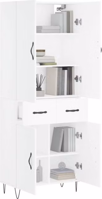 Berkfield Home White Modern Highboard with Hinged Doors and Internal Shelves, W/D/H: 69.5 x 34 x 180 cm