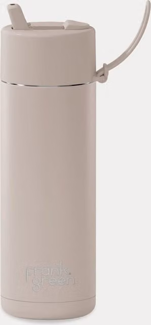 Frank Green Vacuum Insulated Stainless Steel and Ceramic Flip Water Bottle, 595ml, Beige