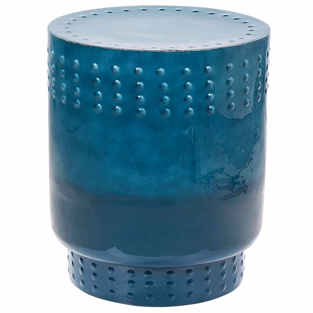 Wyld and Coco Blue Glossy Geometric Metal Round Side Table – 2