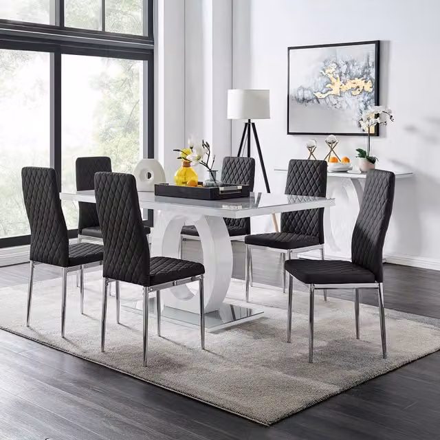 FurnitureboxUK Giovani Modern Grey Glass Rectangular Dining Table and Six Black Milan Dining Chairs Set – 5