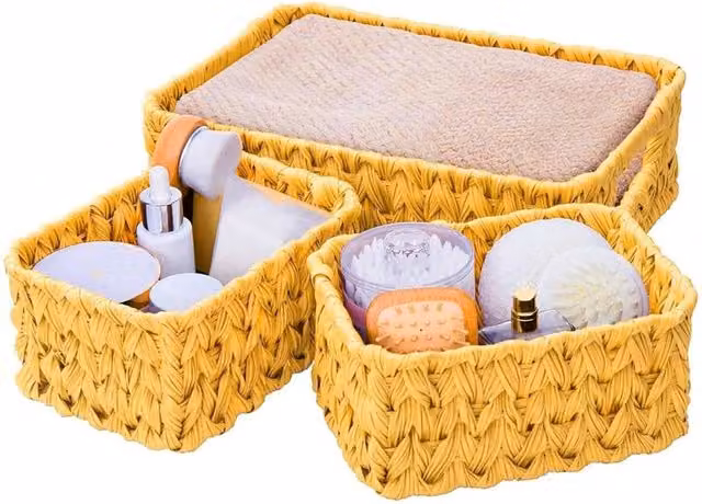 Nordara Natural Open Weave Wicker Bathroom Storage Organiser in Yellow