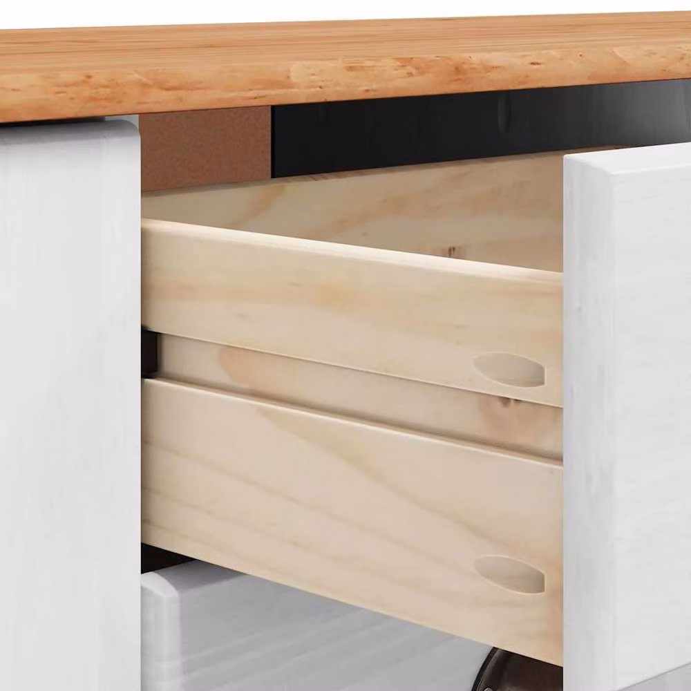 Berkfield Home ASKIM Sideboard in White Solid Pine Wood, W: 133.5 cm, D: 40 cm, H: 79 cm – 2