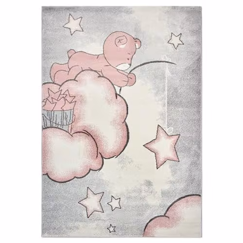 Bravich Pink Baby Bear Kids Rug, W: 160 cm, D: 230 cm, Soft Anti-Allergic Polypropylene Play Mat for Bedrooms and Nurseries – 1