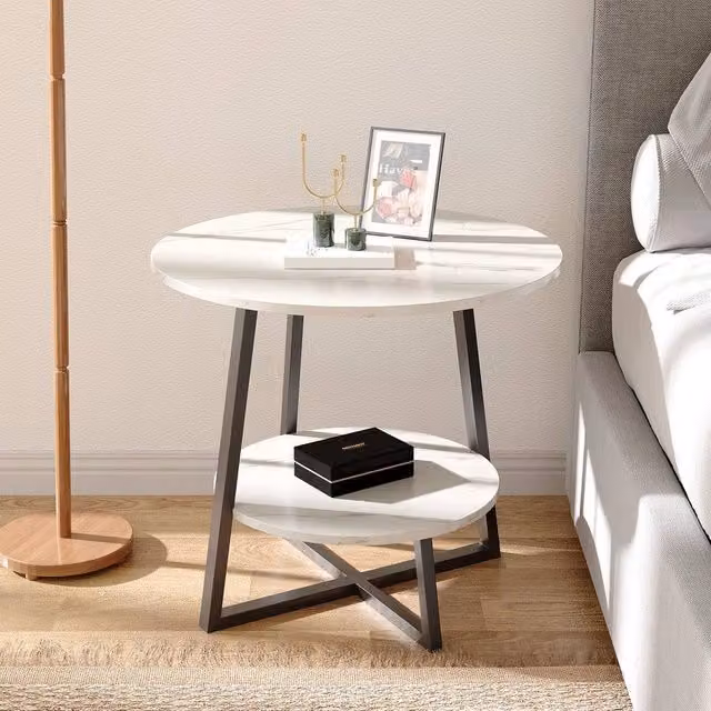 KORVIXA Round Marble Effect Side Table in White, W/D/H: 60 x 60 x 60 cm – 1