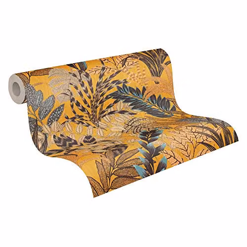 A.S. Création Livingwalls Floral Wallpaper Metropolitan Stories in Brown, Yellow and Green, Non-Woven, 10.05 m x 0.53 m