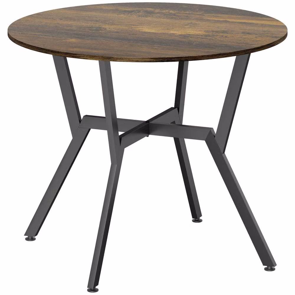 Wyld Haus Molu Round Dining Table in Rustic Brown with Black Metal Legs, Diameter: 90 cm – 2