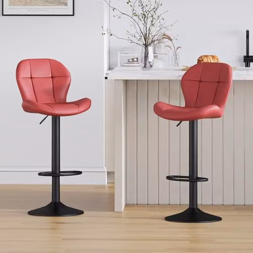 mcc direct Stella Set of 2 Red Faux Leather Swivel Bar Stools with Backrest and Metal Base – 2