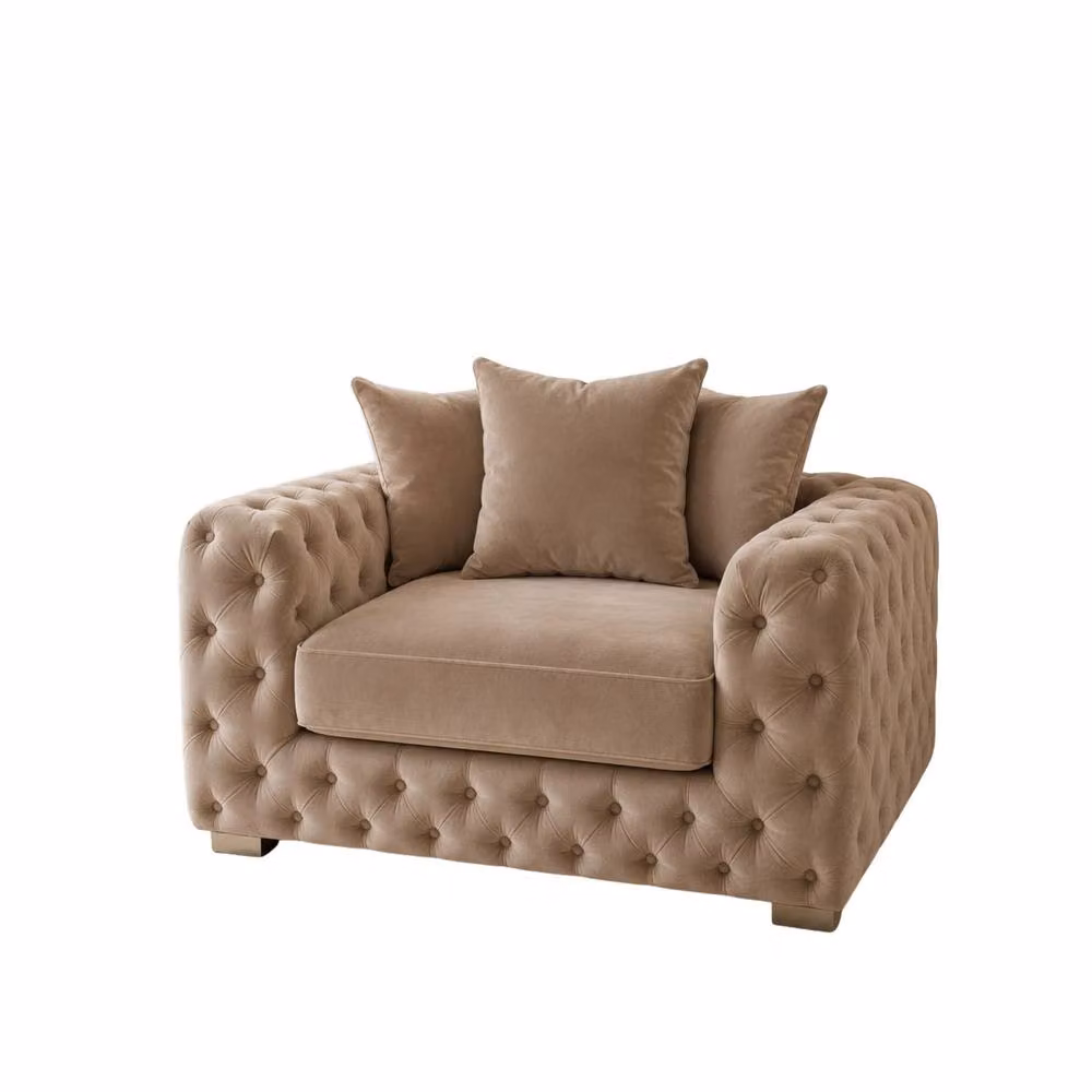 Stratus Interiors Ashley Luxe Chesterfield L-Shape Scatter Back Sofa in Beige Velvet – 4