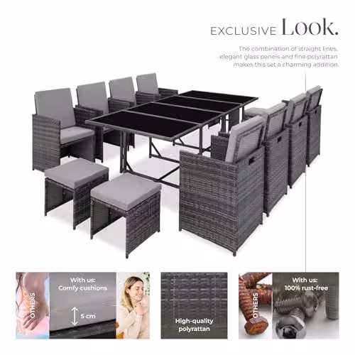 tectake Modern Rattan Garden Furniture Set in Grey and Black – 3