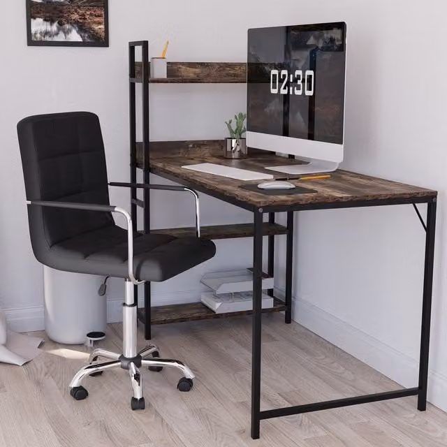 Vida Designs Calbo Black Synthetic Leather Industrial Swivel Task Chair with Armrests