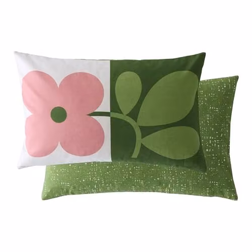 Orla Kiely Floral Rectangular Cushion in Pink and Green, W: 60 cm, H: 40 cm, D: 40 cm – 1