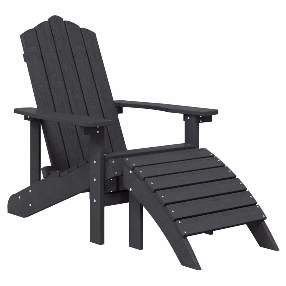 Berkfield Home Garden Adirondack Chairs with Footstools, 2 Piece Set, Anthracite Black HDPE Composite – 3