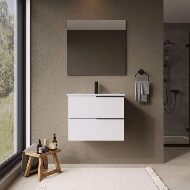 Banyetti Celtic 600mm Wall Hung Bathroom Vanity Unit with Lira Basin in Gloss White (W: 60 cm, H: 45 cm, D: 48 cm) – 1