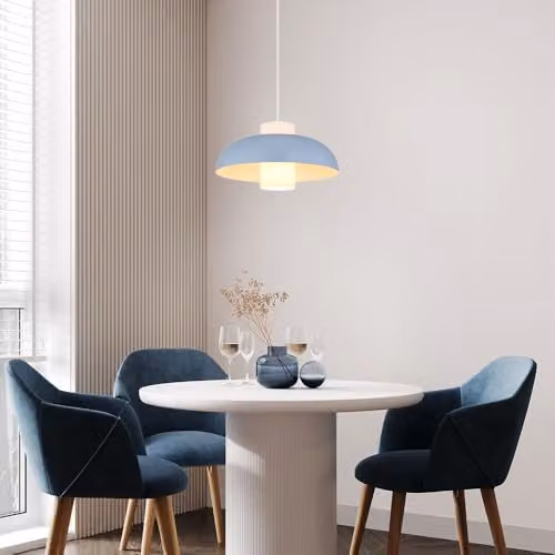 Globo Lighting Modern Blue Glass Dome Pendant Light with Adjustable Height and E27 Socket – 3