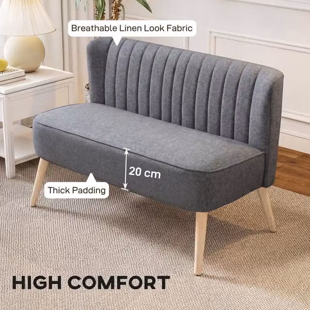 HOMCOM Grey Upholstered 2 Seater Loveseat Sofa – 1