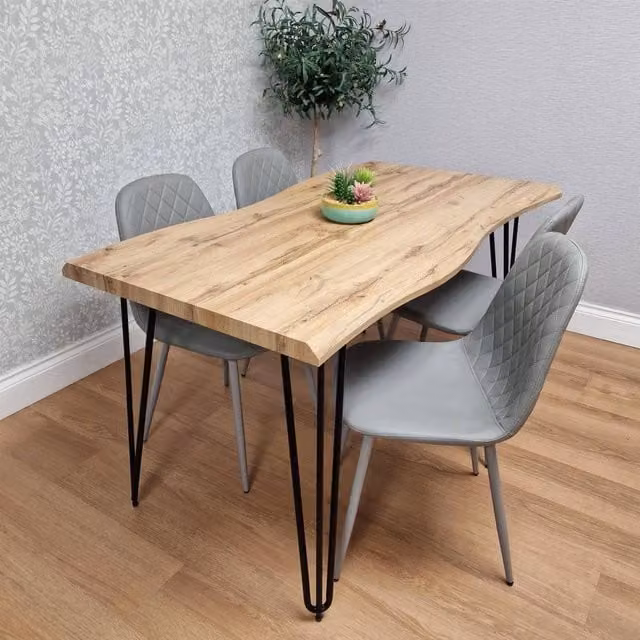 KOSY KOALA Industrial Dining Set with Rectangular Wood Table and 4 Grey Faux Leather Chairs