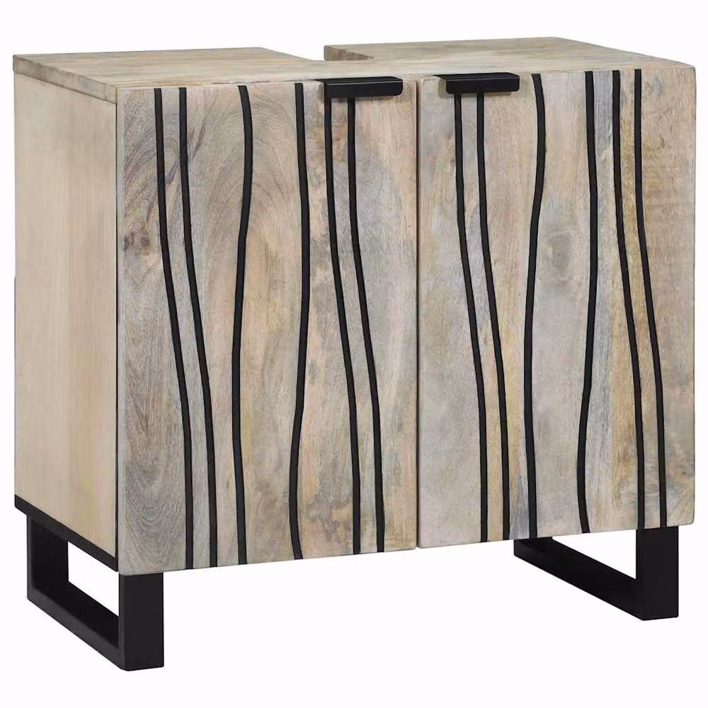 Berkfield Home Modern Freestanding Bathroom Sink Cabinet with Internal Shelves and Hinged Doors in Brown and Black, W: 62 cm – 2