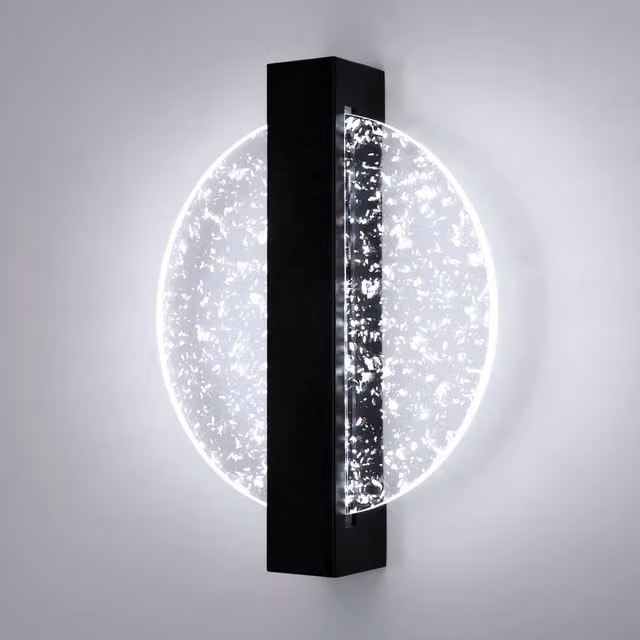 Pheashine Modern Round LED Wall Sconce, 12W Cool White 6500K Acrylic Light in Black and Silver – 1