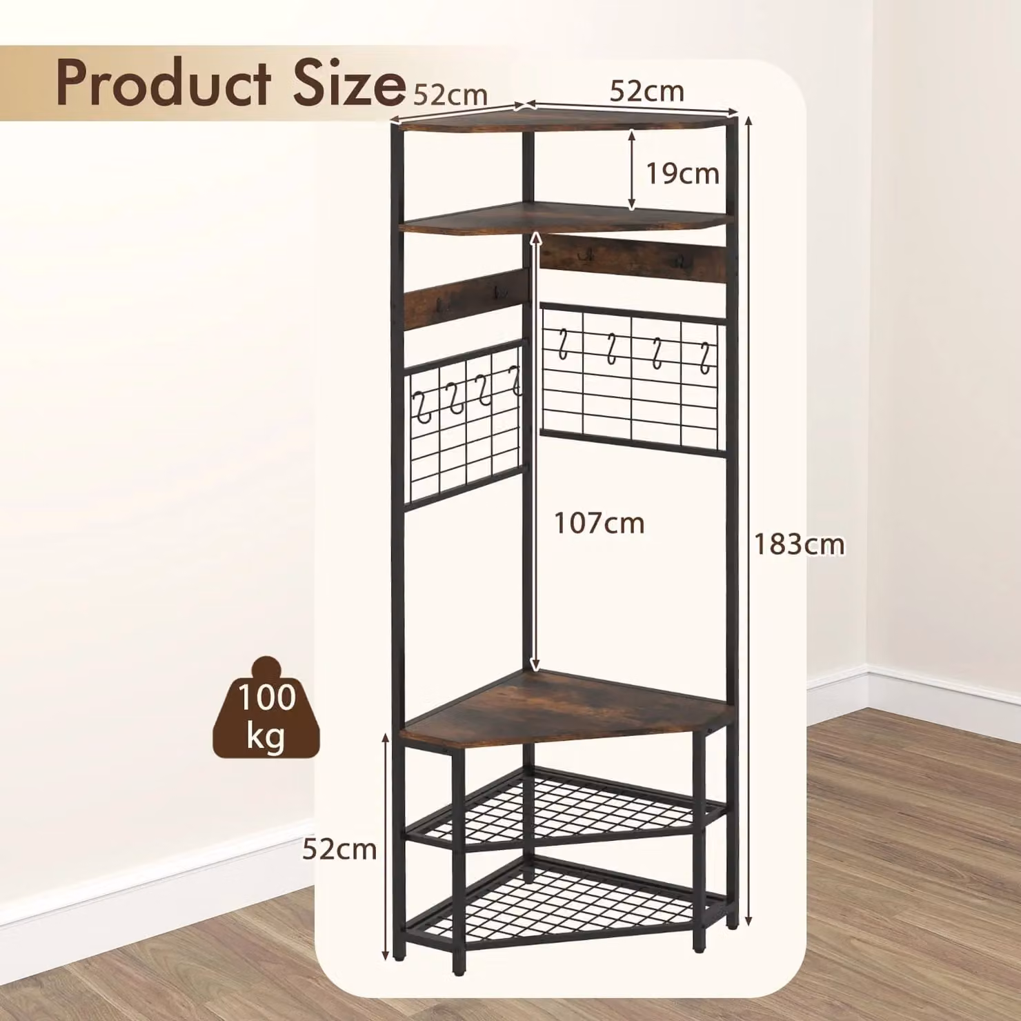 Costway Corner Hall Tree with 5-Tier Coat Rack and Shoe Storage Bench in Brown – 2