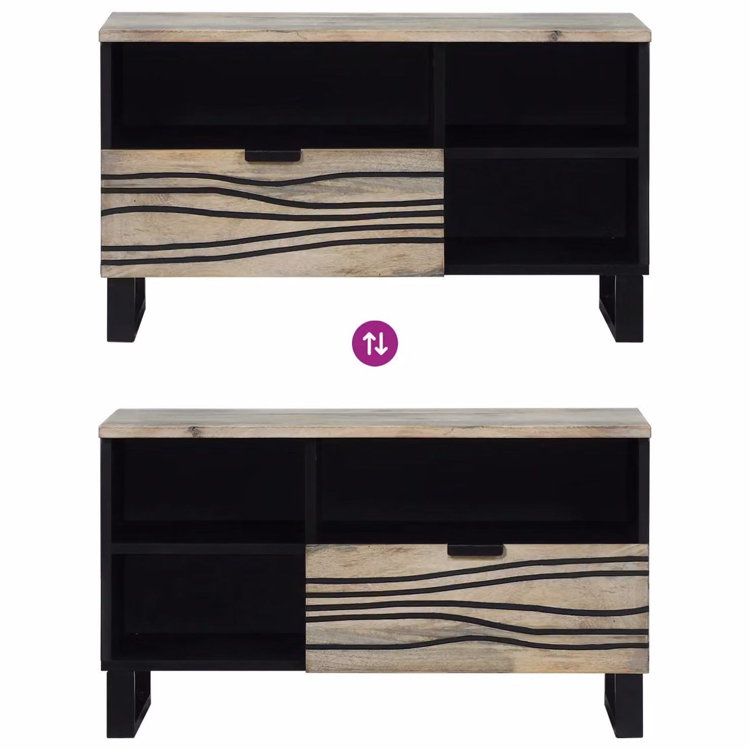 Berkfield Home Media Storage Cabinet with Drawer and Shelf in White and Black Mango Wood and Metal – 7