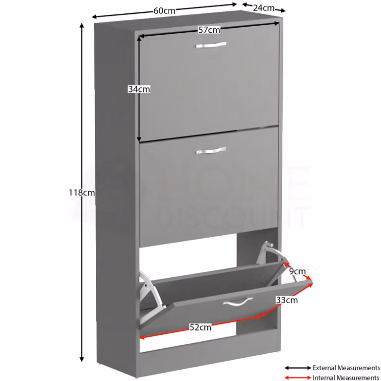 Vida Designs 3 Drawer Shoe Storage Cabinet Organizer in Grey
