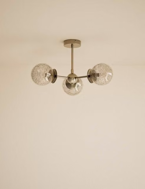 M&S Sputnik 3 Arm Bubble Glass Flush Ceiling Light in Gold/Brass