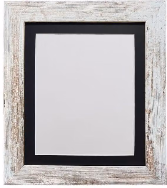 Frames & Mirrors 4U Metro Modern Rectangular Single Picture Frame in Distressed White with Black Mount for 45 x 30 cm Images – 1