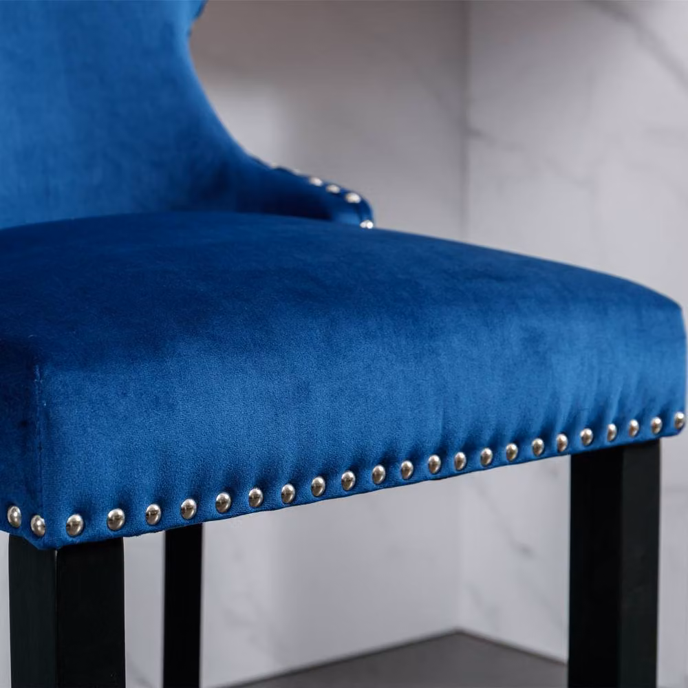 Modern Home Touch Set of 2 Blue Velvet Upholstered Bar Stools with Wood Legs – 4