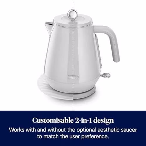 De'Longhi Eclettica KBY3001.W Stainless Steel Electric Kettle, White, 1.7 l – 2
