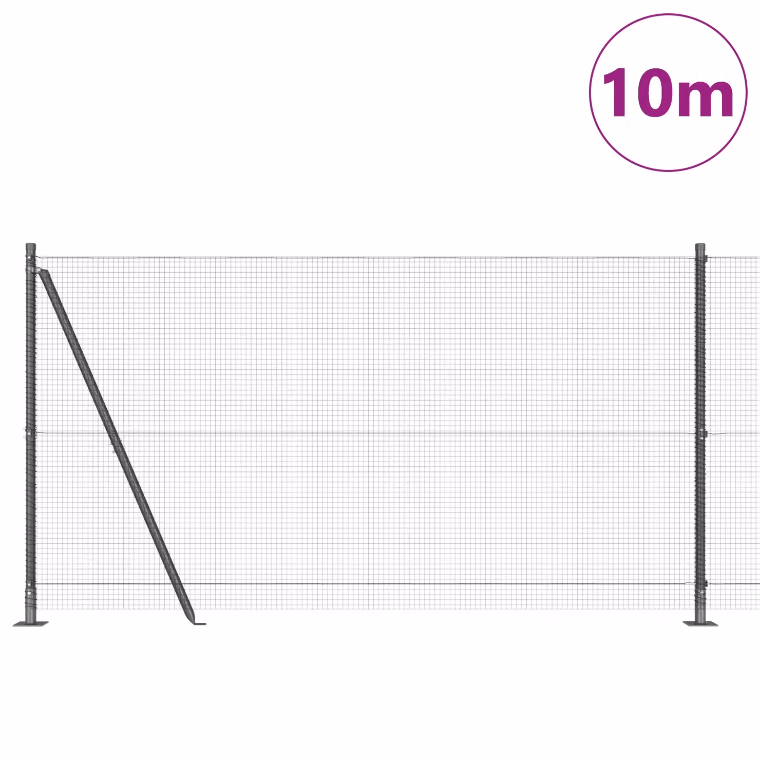 Berkfield Home Grey Steel Welded Wire Fence with 7 Flanged Posts, H: 120 cm, W: 10 m – 3