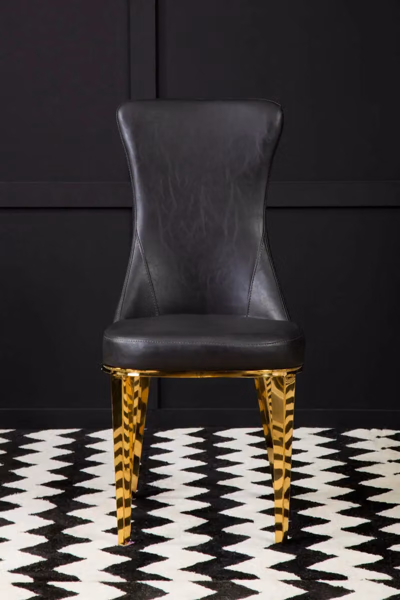 Orsina Black Leather Dining Chair with Gold Metal Frame – 3