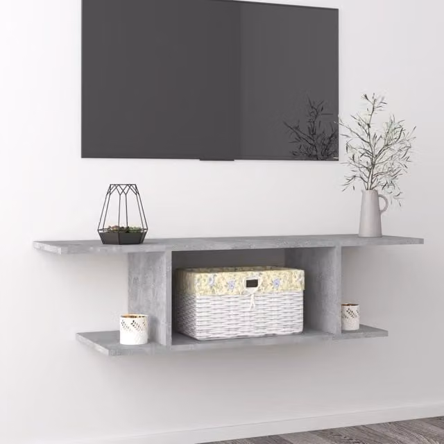 Berkfield Home Wall Mounted TV Cabinet in Concrete Grey, W: 103 cm, D: 30 cm, H: 26.5 cm