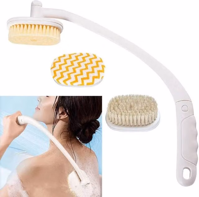 EONLION 3-in-1 Long Handle Back Scrubber Body Brush in White