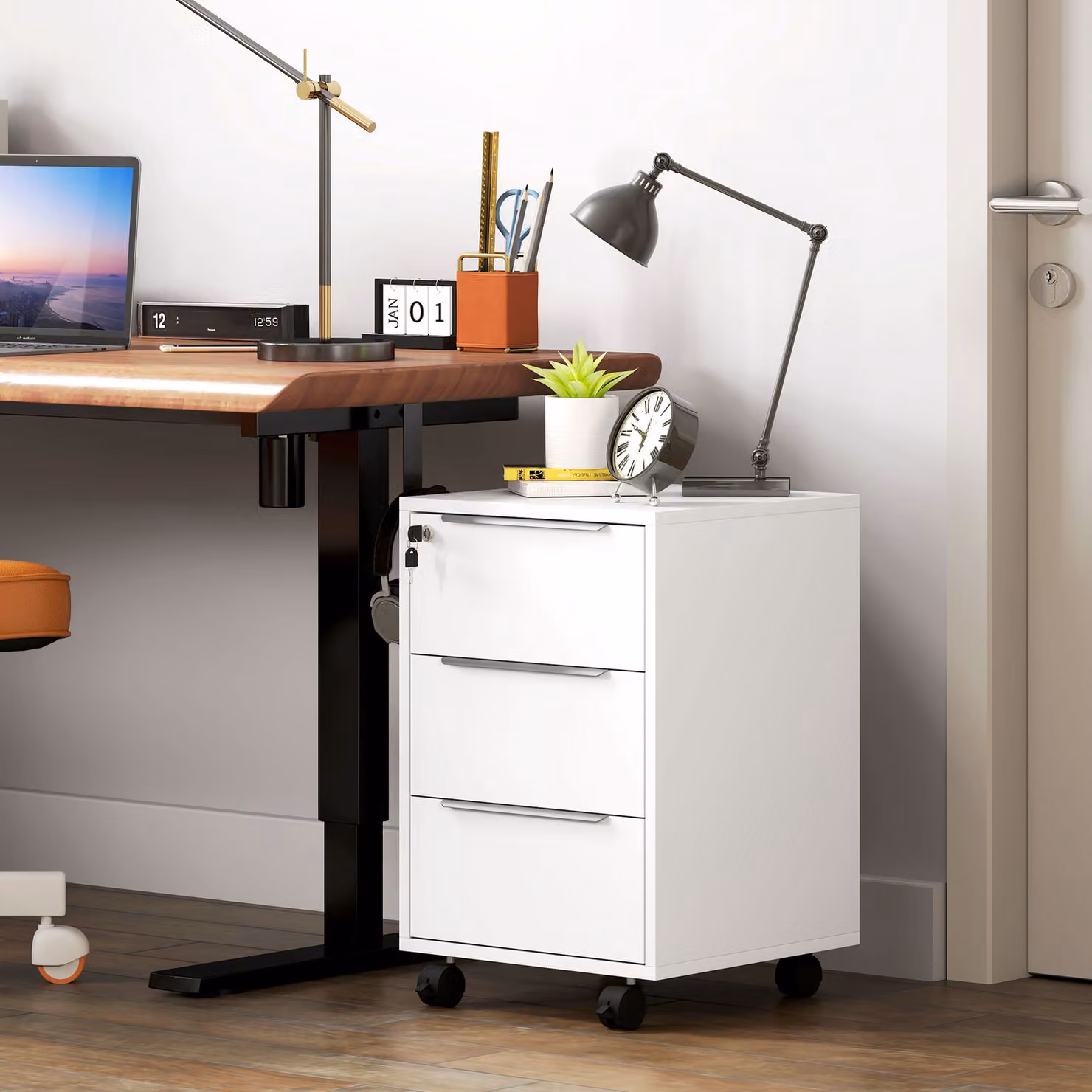 HOMCOM Three-Drawer Locking Filing Cabinet in White – 5