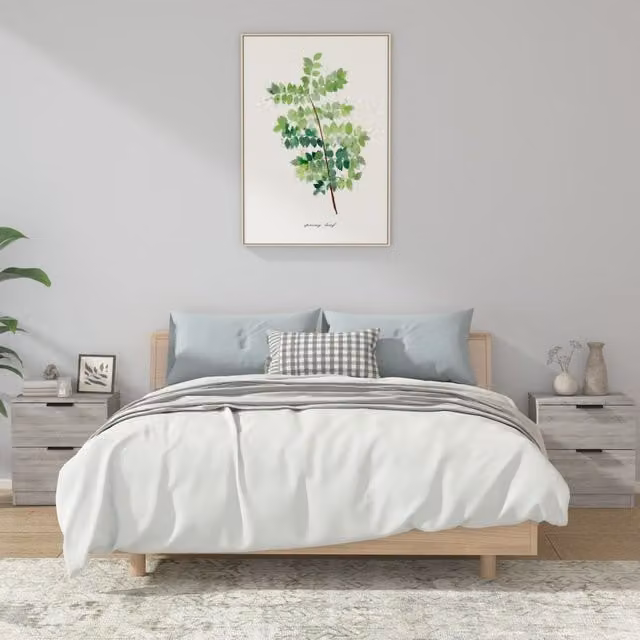 Berkfield Home Set of 2 Modern Wall Mounted Bedside Cabinets in Grey Sonoma Matt MDF