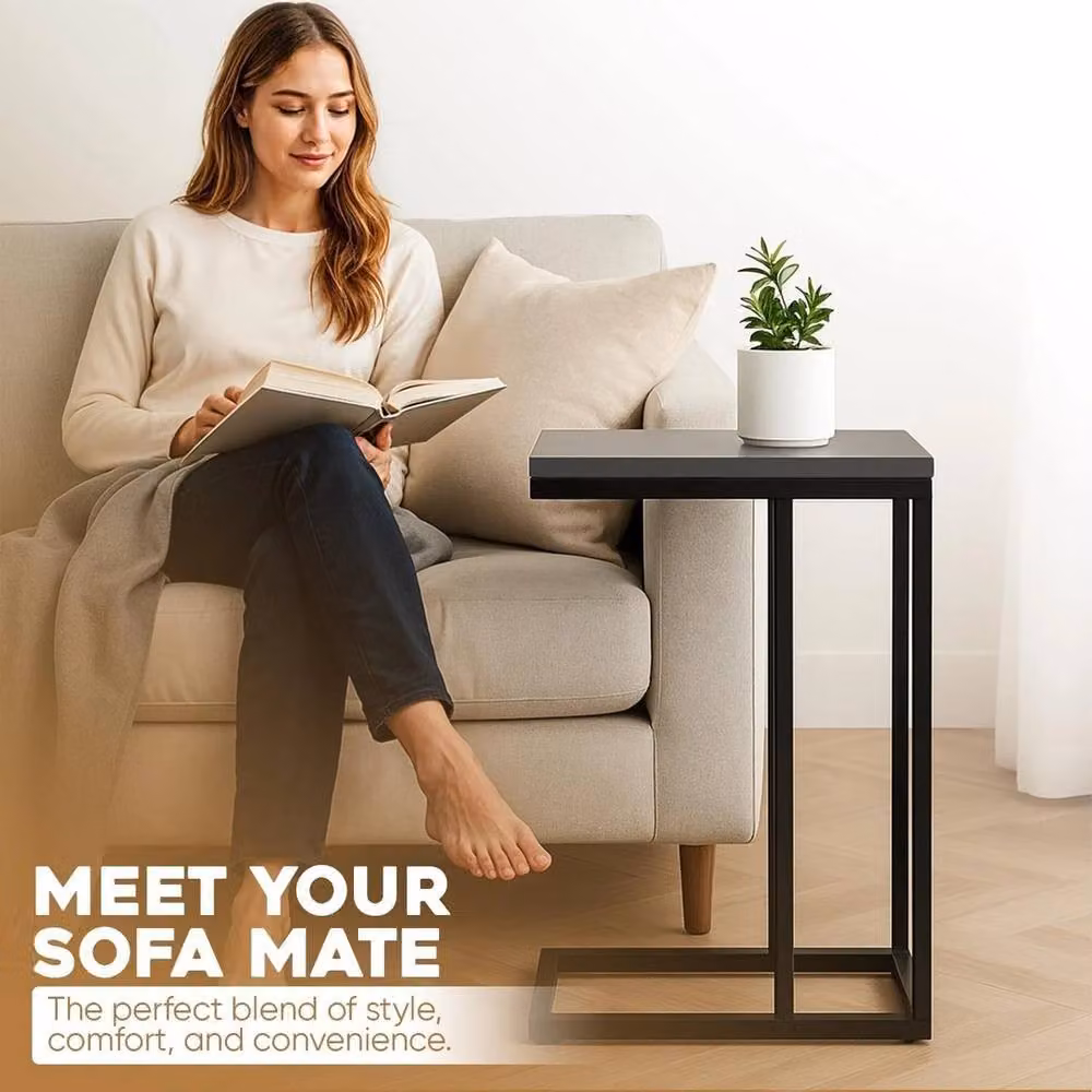 FORGEVIO C-Shaped Side Table in Black Metal with Matt Finish, W/D/H: 63.0 x 45.0 x 45.0 cm – 3