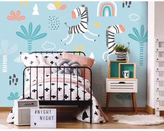 Origin Murals Dancing Zebras Wall Mural in Blue, W: 350 cm, H: 280 cm