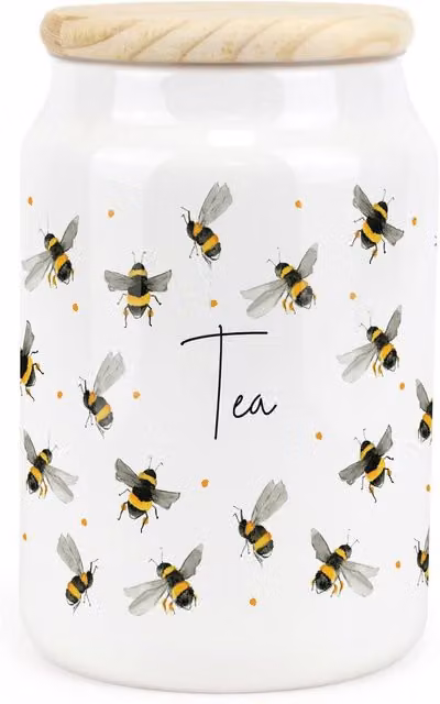 Purely Home Flying Bees Ceramic Tea Storage Canister in Yellow and White