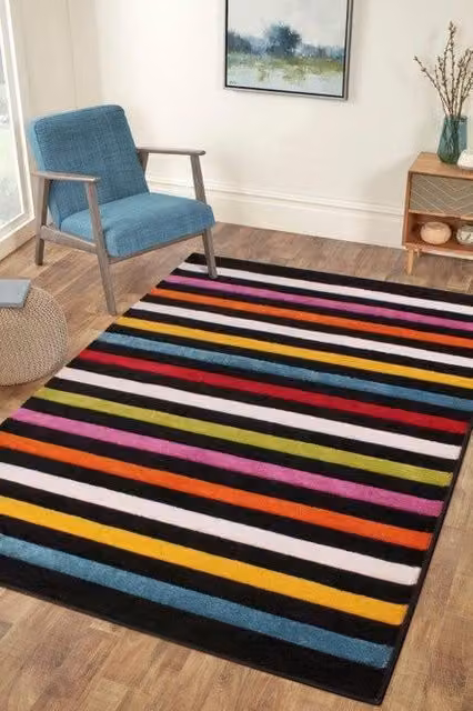 Ultimate Rug Collection Spectra Carved Heatset Round Machine Woven Striped Rug in Multicolour, Diameter: 133 cm