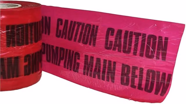 Pegdev Red Detectable Underground Warning Tape for Sewer Pumping Mains, 150mm x 25m – 1