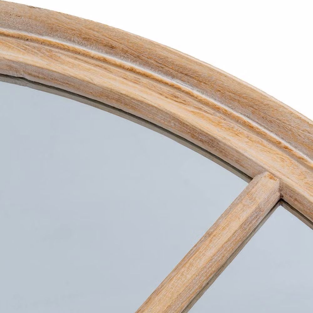 Lemon Pavilion Round Washed Wood Window Mirror in Brown, W: 100 cm x H: 100 cm – 2