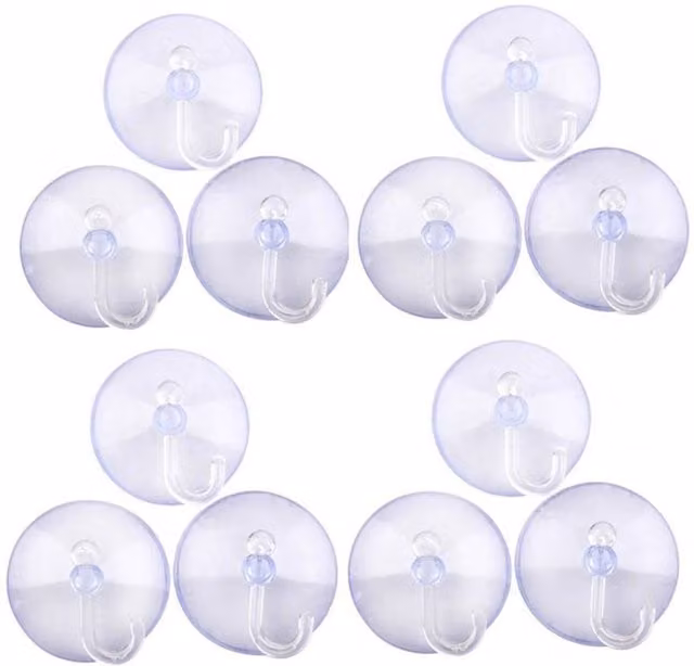 KDMD 12-Piece Clear Reusable Plastic Vacuum Suction Window Hooks