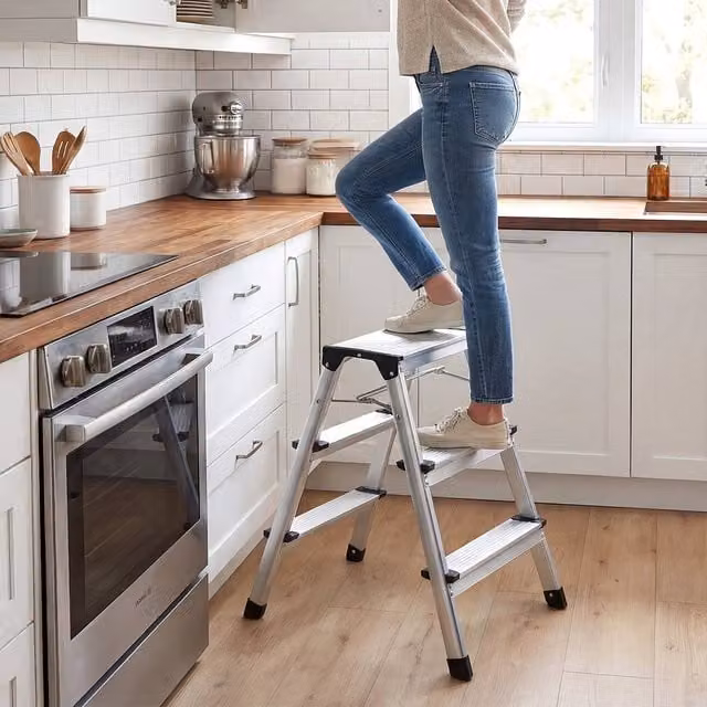 Costway Dual-Sided 3 Step Aluminium Folding Ladder in Silver – 1