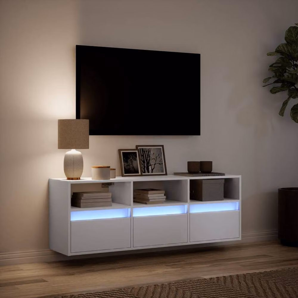 Berkfield Home White Wall Mounted TV Cabinet with LED Lighting, W/D/H: 130 x 31 x 45 cm – 2