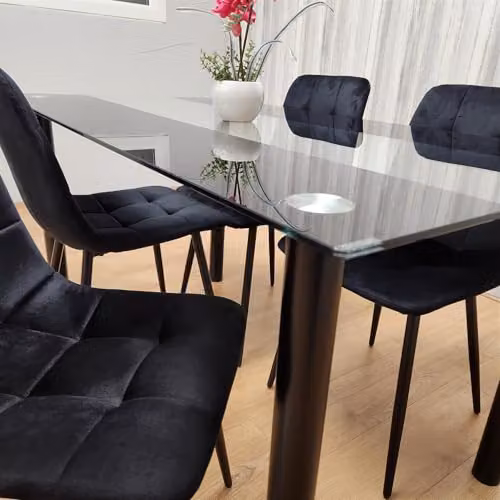 KOSY KOALA Modern Black and Transparent Glass Rectangular Dining Set with 4 Velvet Chairs – 2