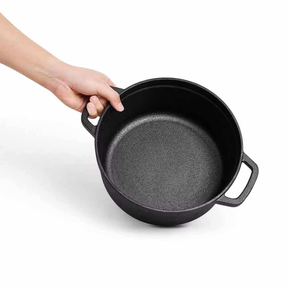 Living and Home Black Cast Iron 5L Dutch Oven Casserole Pot with Lid – 6