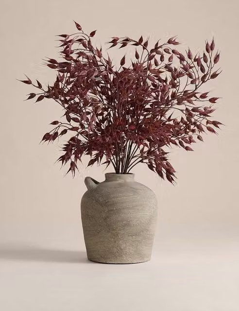 Moss & Sweetpea Multicolour Artificial Ruscus Tabletop Arrangement in a Grey Resin Pot
